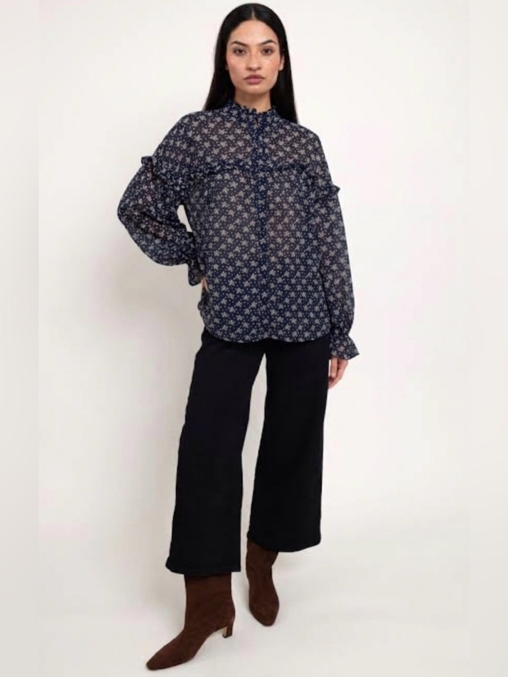 NWT Angela Plus Navy Floral Sheer Blouse XL